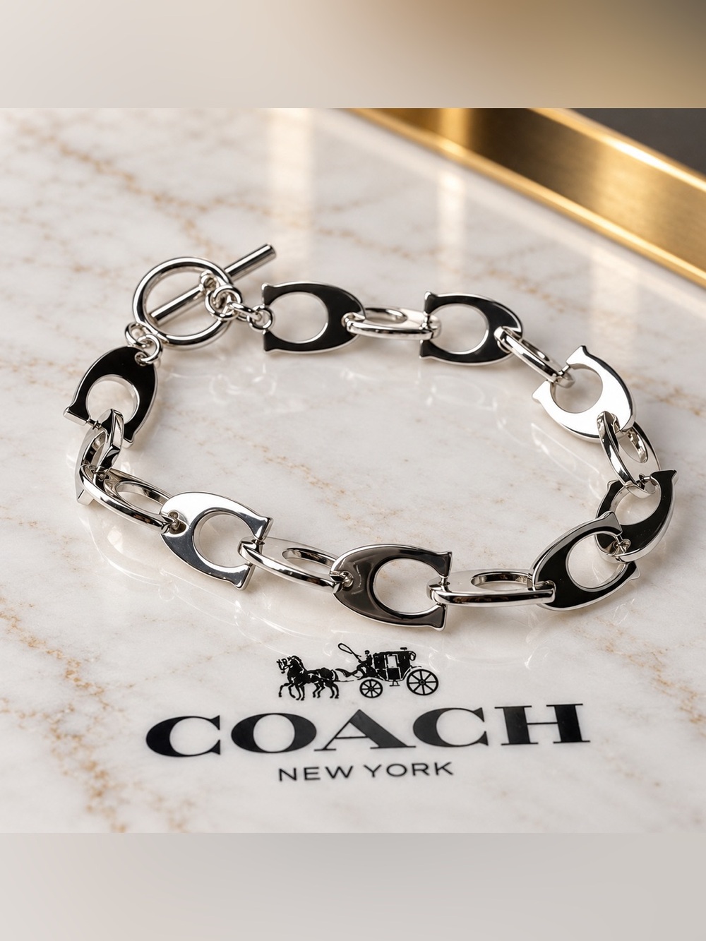 COACH Silver C-Link Signature Bracelet